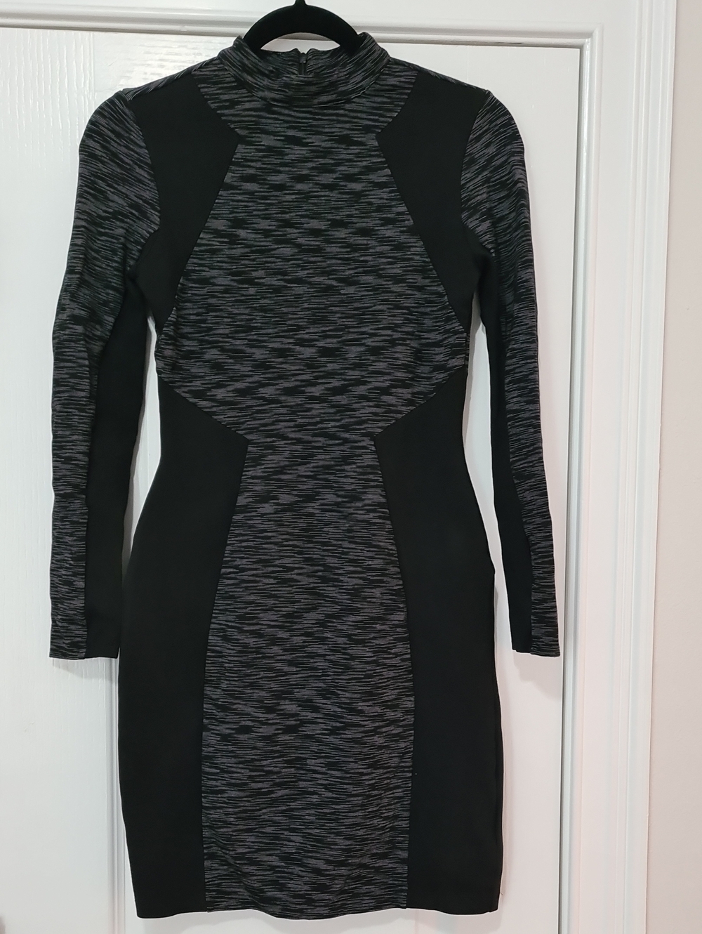 Karen Millen Black and Heather Gray Paneled Long Sleeve Mini Dress